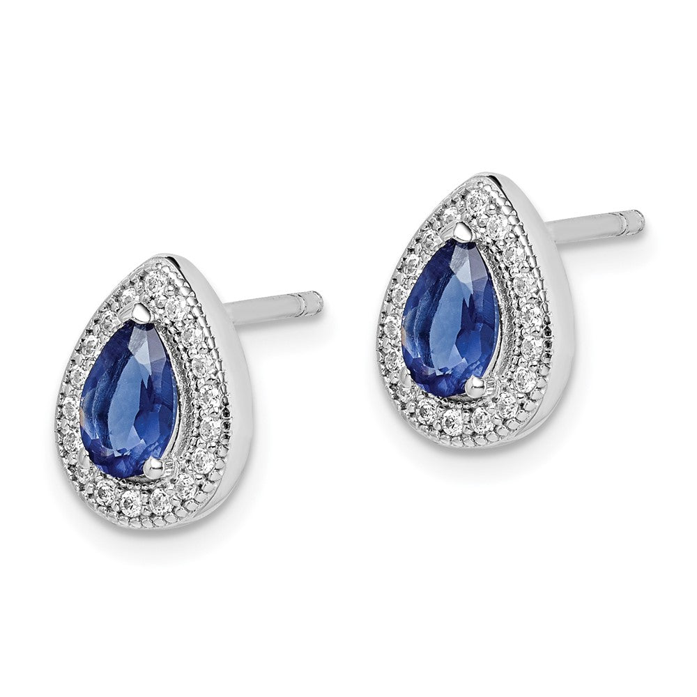 QE14472SEP Sterling Silver Rhodium-plated Blue and Clear CZ Post Earrings
