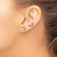 QE14481 Sterling Silver Rhodium-Plated CZ Star and Moon Left/Right Earrings