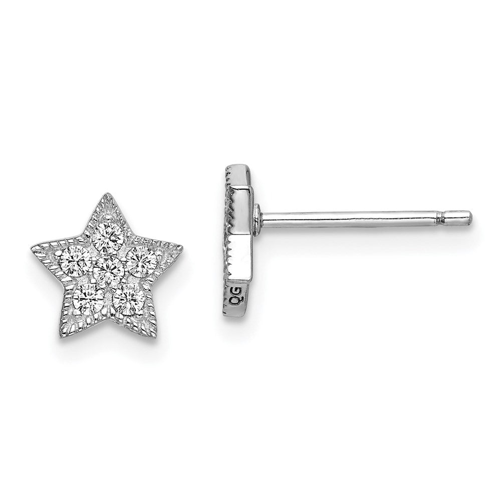QE14481 Sterling Silver Rhodium-Plated CZ Star and Moon Left/Right Earrings