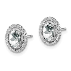 QE14494APR Sterling Silver Rhod-plat White Topaz Oval Post Earrings
