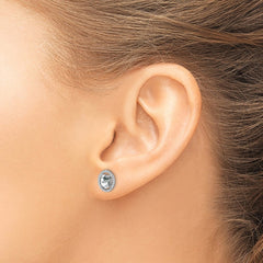 QE14494APR Sterling Silver Rhod-plat White Topaz Oval Post Earrings