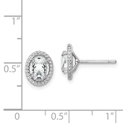 QE14494APR Sterling Silver Rhod-plat White Topaz Oval Post Earrings