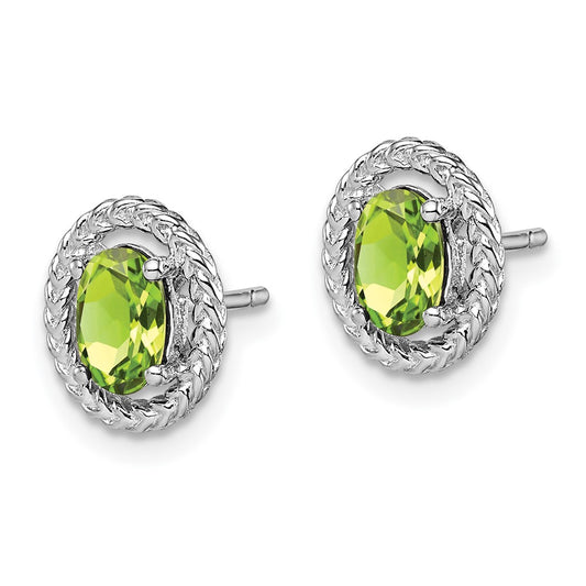 QE14494AUG Sterling Silver Rhod-plat Peridot Oval Post Earrings