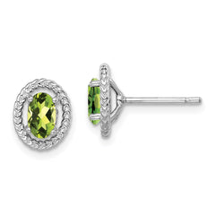 QE14494AUG Sterling Silver Rhod-plat Peridot Oval Post Earrings