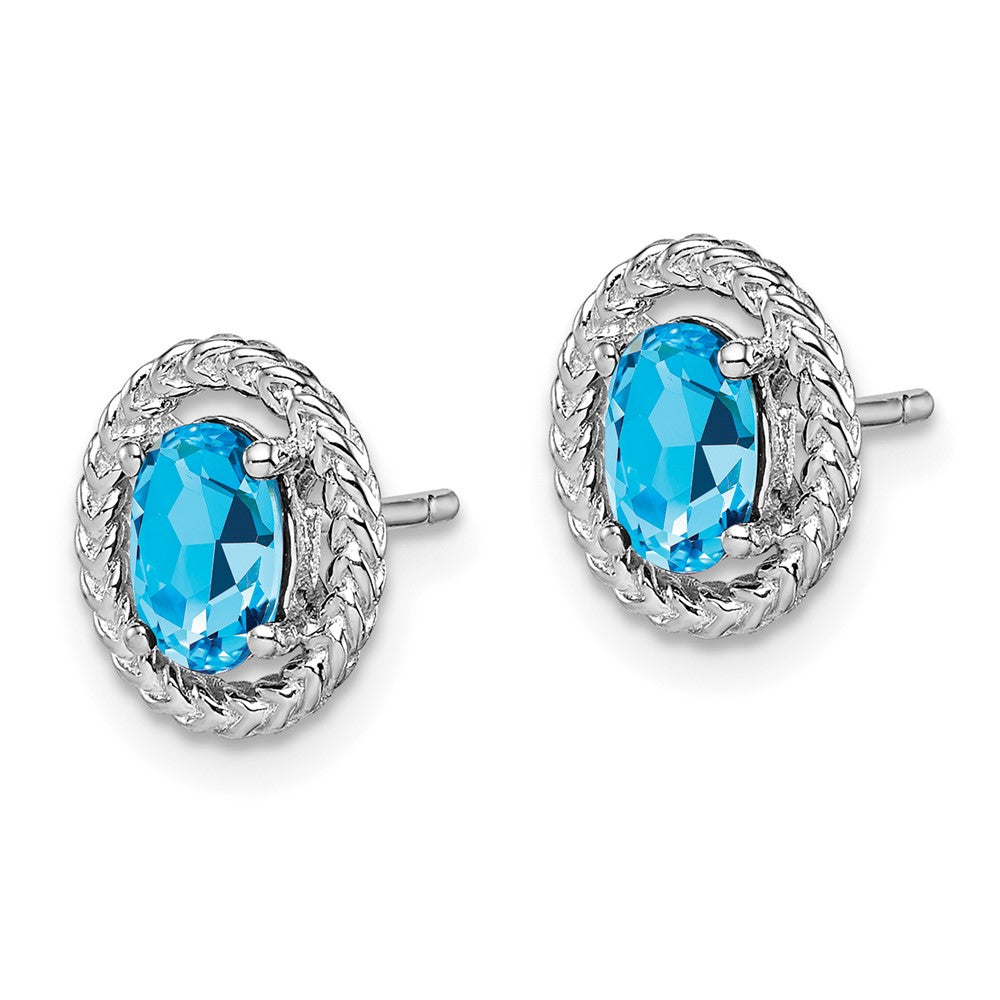 QE14494DEC Sterling Silver Rhod-plat Light Swiss Blue Topaz Oval Post Earrings