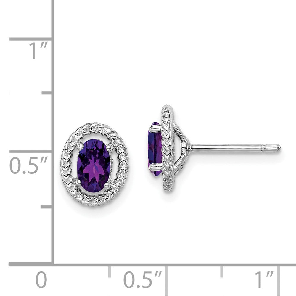QE14494FEB Sterling Silver Rhod-plat Amethyst Oval Post Earrings