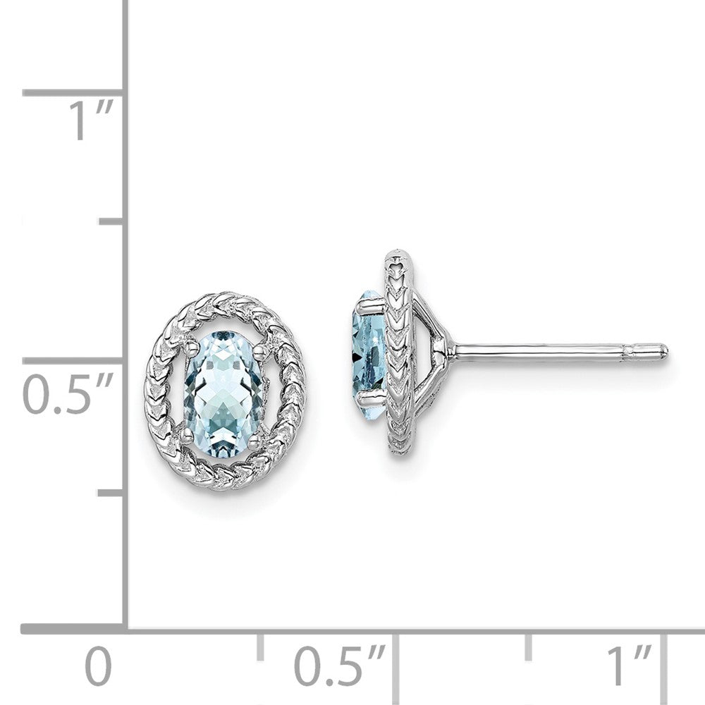 QE14494MAR Sterling Silver Rhod-plat Aquamarine Oval Post Earrings