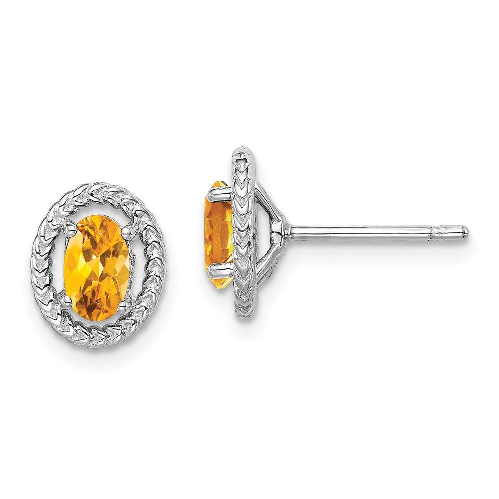QE14494NOV Sterling Silver Rhod-plat Citrine Oval Post Earrings
