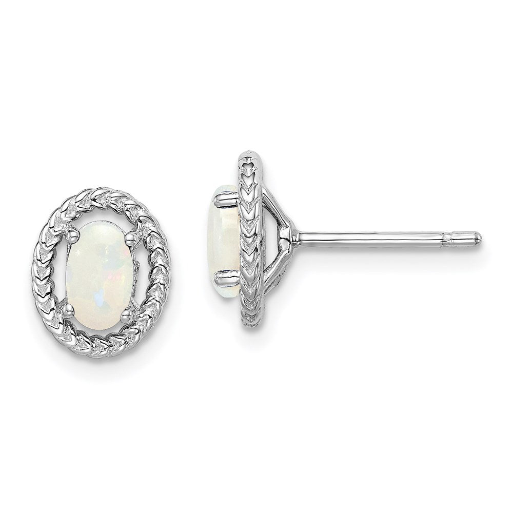 QE14494OCT Sterling Silver Rhod-plat Milky Opal Oval Post Earrings