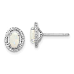 QE14494OCT Sterling Silver Rhod-plat Milky Opal Oval Post Earrings