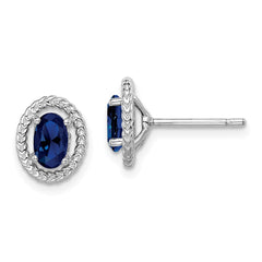 QE14494SEP Sterling Silver Rhod-plat Create Sapphire Oval Post Earrings