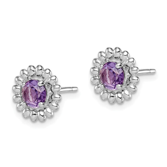 QE14495FEB Sterling Silver Rhod-plat Amethyst Earrings