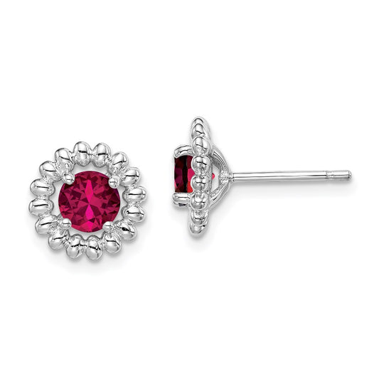 QE14495JUL Sterling Silver Rhod-plat Created Ruby Earrings