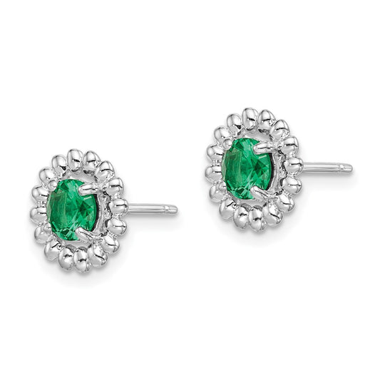 QE14495MAY Sterling Silver Rhod-plat Created Emerald Earrings