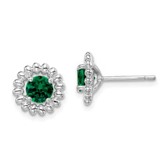 QE14495MAY Sterling Silver Rhod-plat Created Emerald Earrings