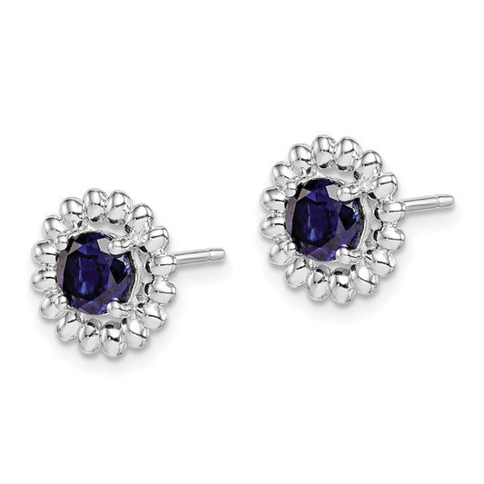 QE14495SEP Sterling Silver Rhodium-plated Created Sapphire Earrings