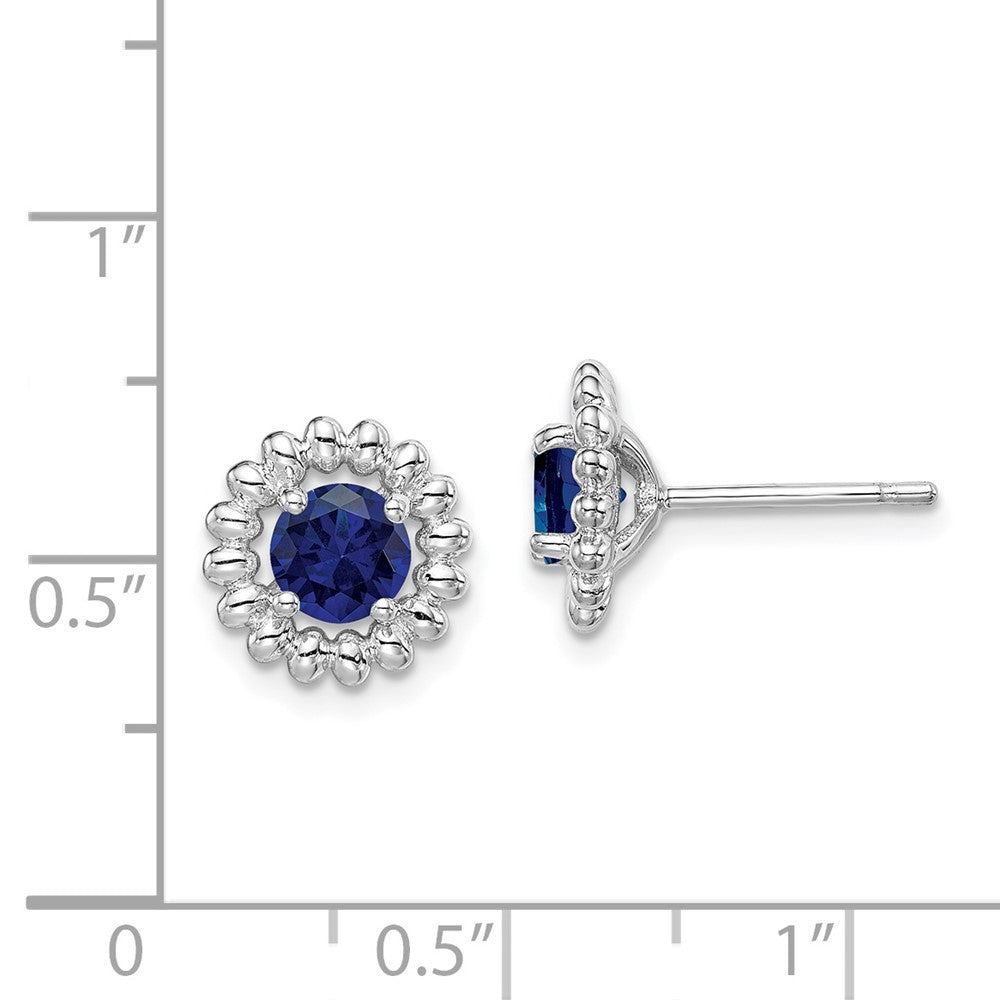 QE14495SEP Sterling Silver Rhodium-plated Created Sapphire Earrings