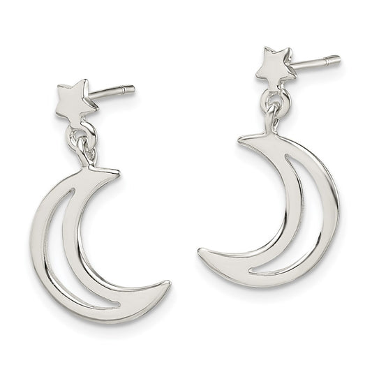 QE14501 Sterling Silver Star and Moon Dangle Earrings