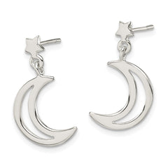 QE14501 Sterling Silver Star and Moon Dangle Earrings
