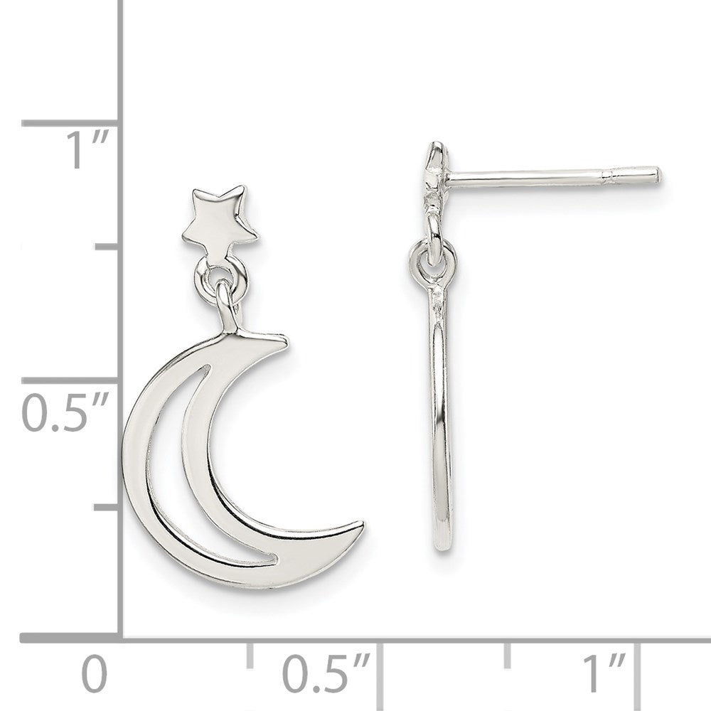 QE14501 Sterling Silver Star and Moon Dangle Earrings