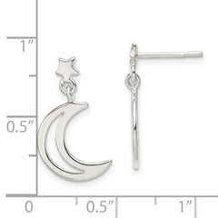QE14501 Sterling Silver Star and Moon Dangle Earrings