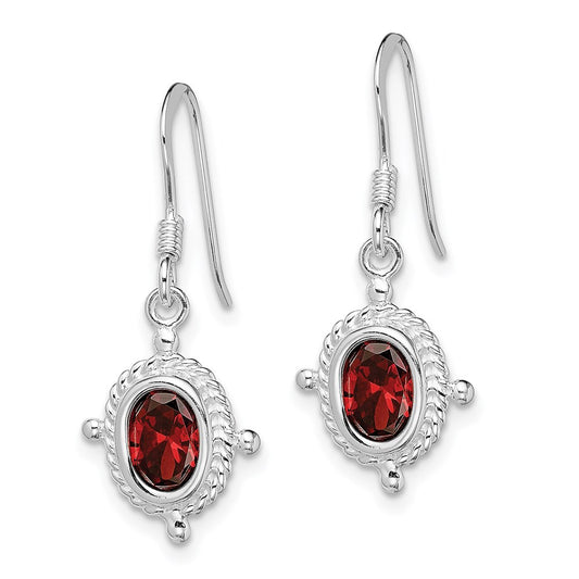 QE1451 Sterling Silver Rhodium-plated Fancy Garnet Earrings