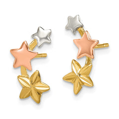 QE14510 Sterling Silver and Flash Yellow and Rose Gold Plated Star Earrings