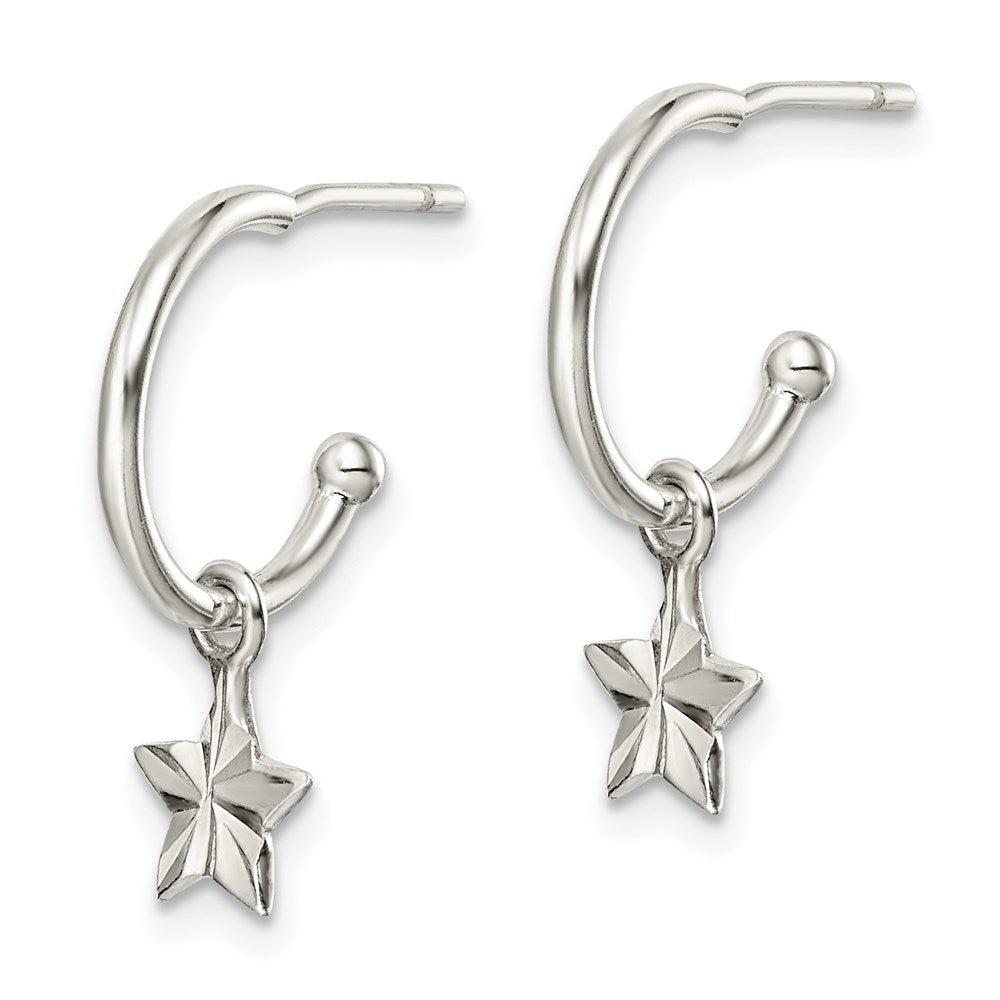 QE14512 Sterling Silver Star Dangle Hoop Earrings