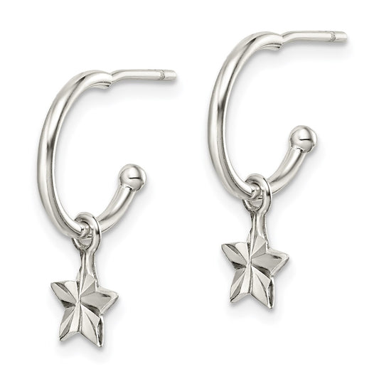 QE14512 Sterling Silver Star Dangle Hoop Earrings
