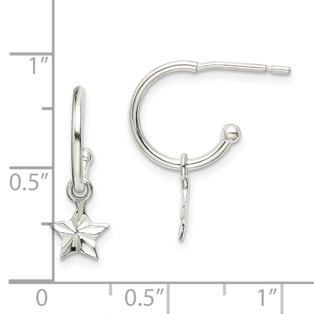 QE14512 Sterling Silver Star Dangle Hoop Earrings