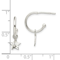 QE14512 Sterling Silver Star Dangle Hoop Earrings