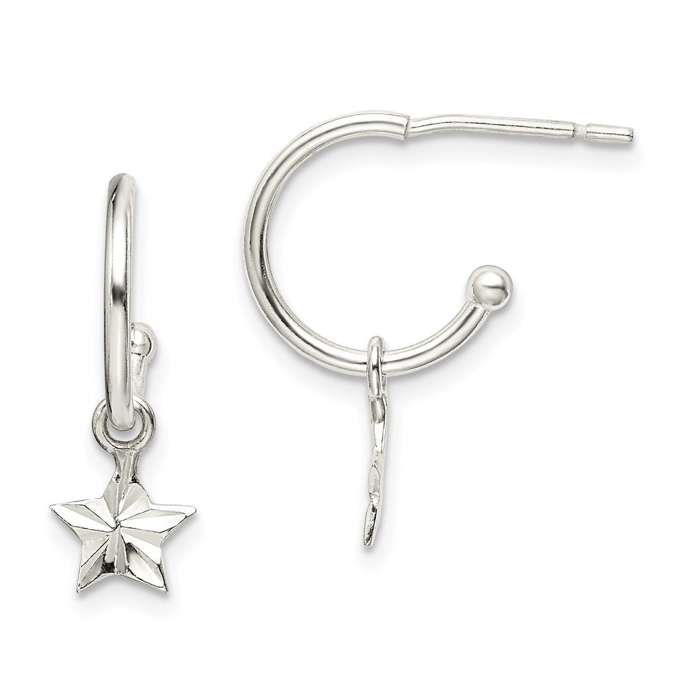 QE14512 Sterling Silver Star Dangle Hoop Earrings