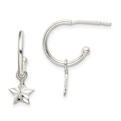 QE14512 Sterling Silver Star Dangle Hoop Earrings