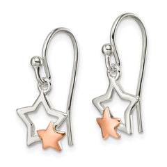 QE14515 Sterling Silver and Rose-tone Star Dangle Earrings