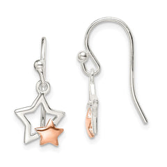 QE14515 Sterling Silver and Rose-tone Star Dangle Earrings
