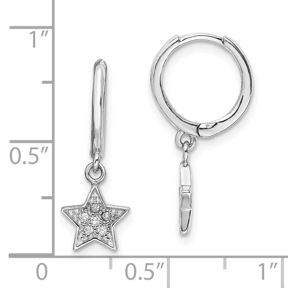 QE14521 Sterling Silver Rhodium-Plated Hoops with CZ Star Dangle Earrings