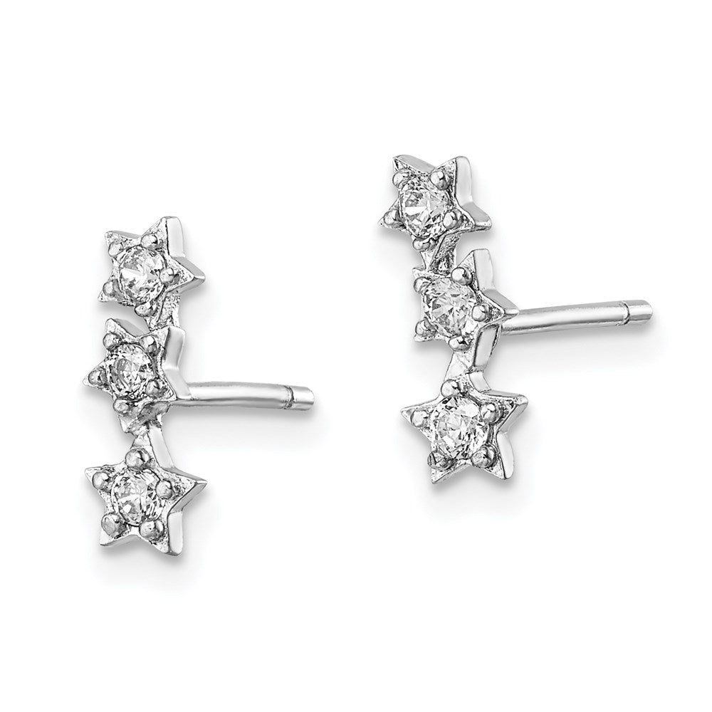 QE14522 Sterling Silver Rhodium-Plated CZ Triple Star Stud Earrings