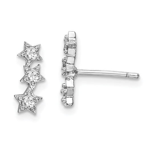 QE14522 Sterling Silver Rhodium-Plated CZ Triple Star Stud Earrings