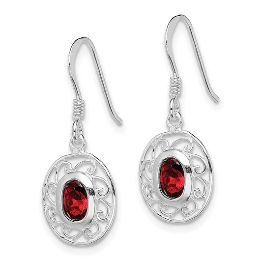 QE1453 Sterling Silver Rhodium-plated Fancy Garnet Earrings