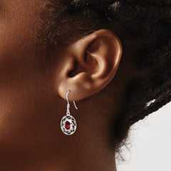 QE1453 Sterling Silver Rhodium-plated Fancy Garnet Earrings