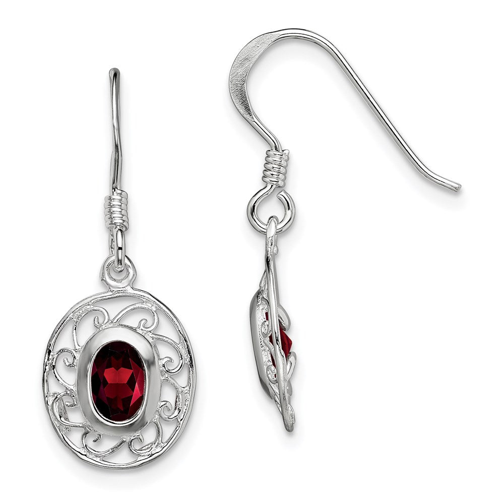 QE1453 Sterling Silver Rhodium-plated Fancy Garnet Earrings