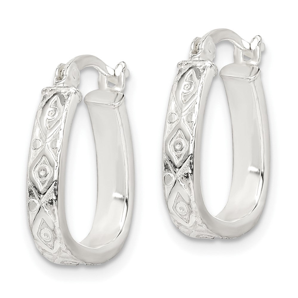 QE14544 Sterling Silver Patterned 3mm Hoop Earrings