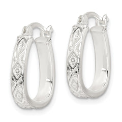 QE14544 Sterling Silver Patterned 3mm Hoop Earrings