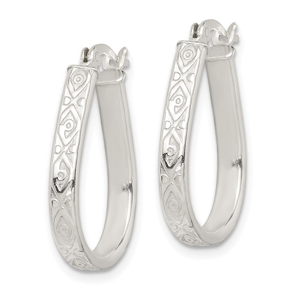 QE14547 Sterling Silver Patterned 3mm Teardrop Hoop Earrings