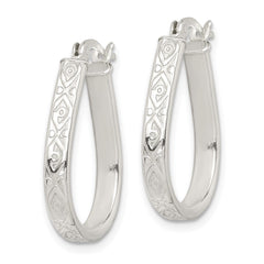 QE14547 Sterling Silver Patterned 3mm Teardrop Hoop Earrings