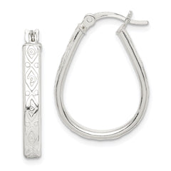 QE14547 Sterling Silver Patterned 3mm Teardrop Hoop Earrings