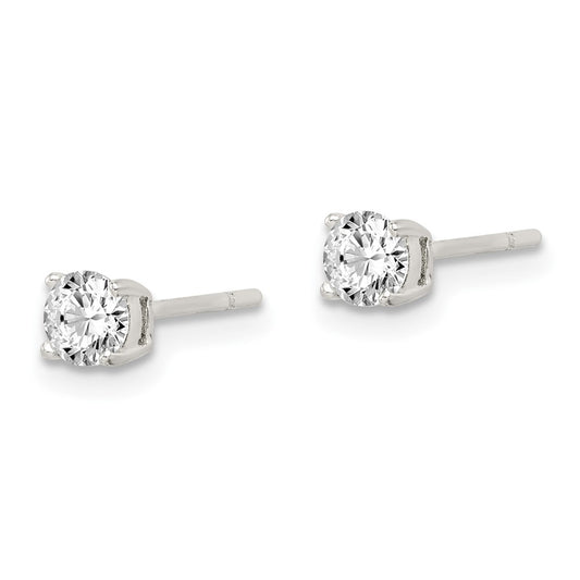 QE14558 Sterling Silver Polished 4mm Round CZ Stud Earrings