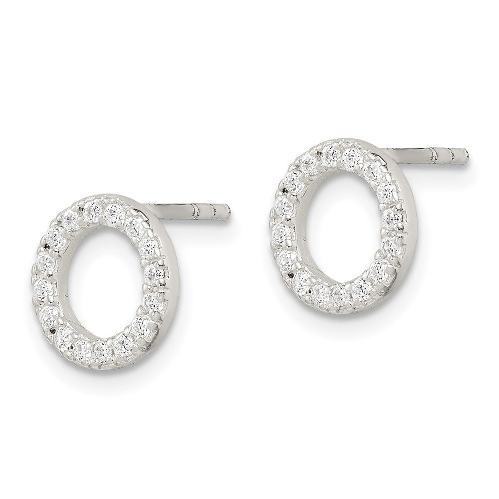 QE14564 Sterling Silver Polished CZ Circle Post Earrings