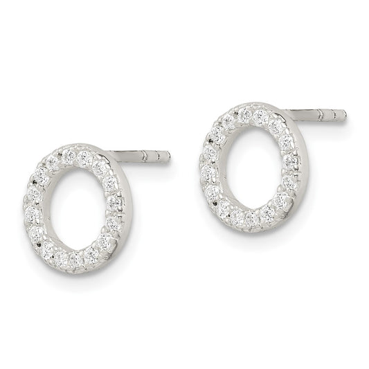 QE14564 Sterling Silver Polished CZ Circle Post Earrings