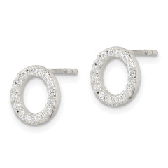 QE14564 Sterling Silver Polished CZ Circle Post Earrings